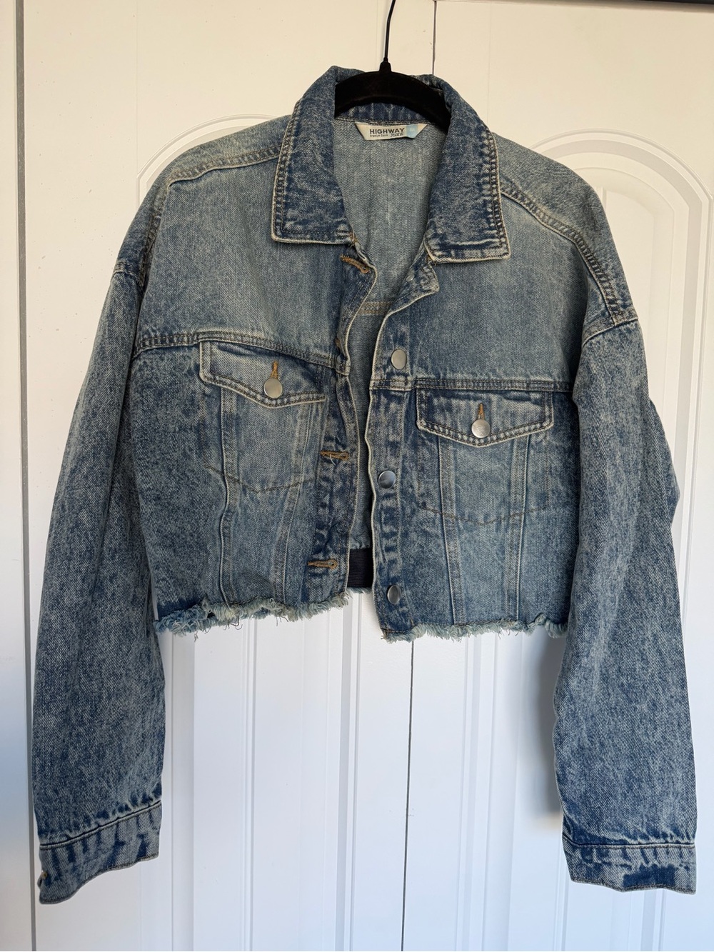 Highway Jeans Cropped Acid-Wash Denim Jacket - Blue